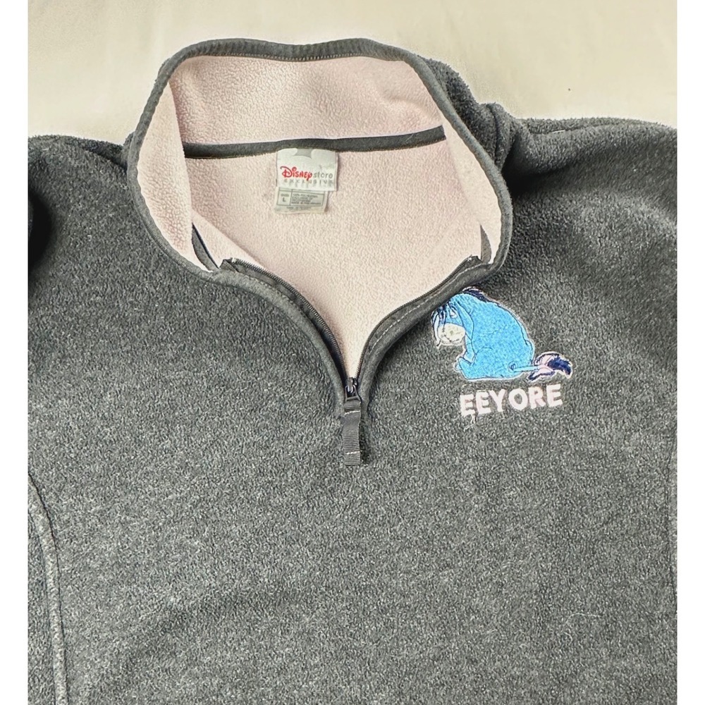 Disney Store Eeyore Fleece Pullover Gray Quarter Zip Sweatshirt Large LA1507